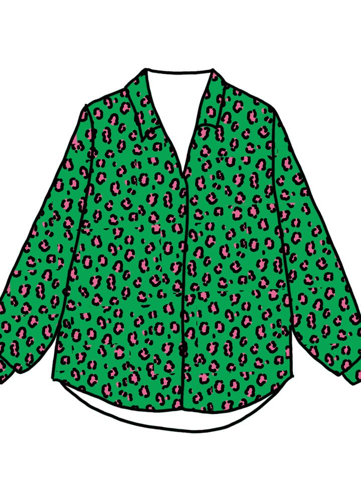 LeJu - Wholesale Button Down Shirt - Women's - Leopard Green Shirt4