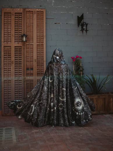 Black Stars & Moon cloak Halloween Celestial Fashion gothic for wholesale by Costurero Real