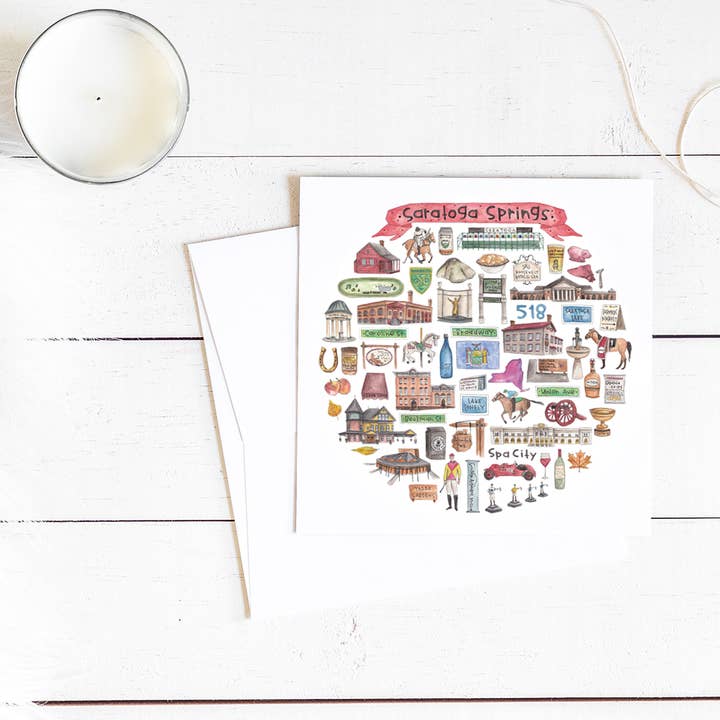 Carte Aquarelle Icône Saratoga Springs, NY pour la vente par Green Blanky Studio