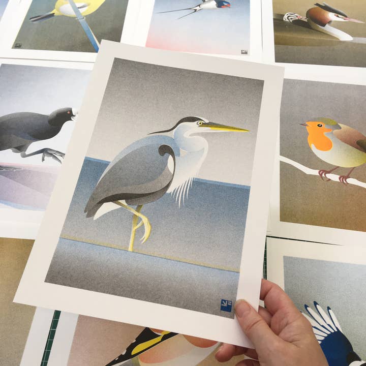 VrijFormaat - Wholesale Art Print - riso print - Grey Heron - Bird art print - A41
