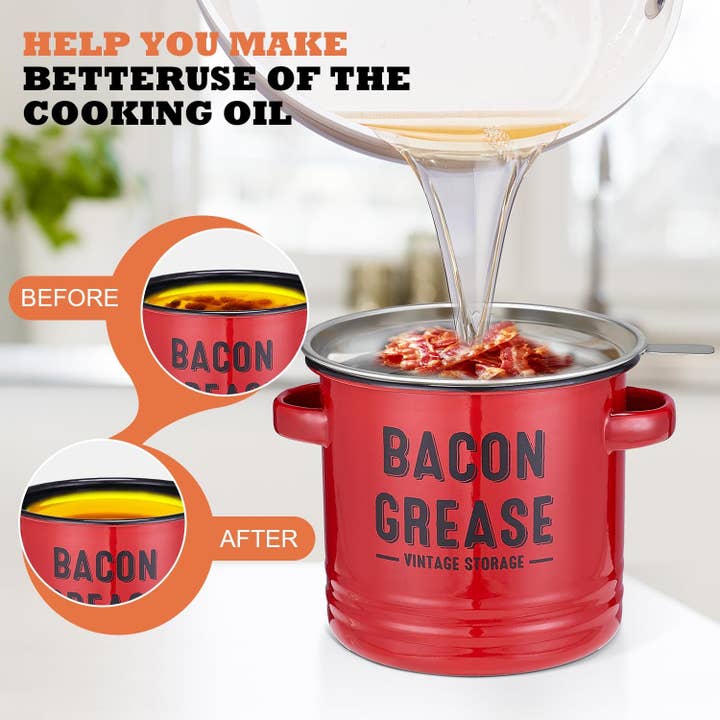 VIGOR - Wholesale Food Storage Container - Bacon Grease Container with Strainer Kitchen Oil Storage Can4