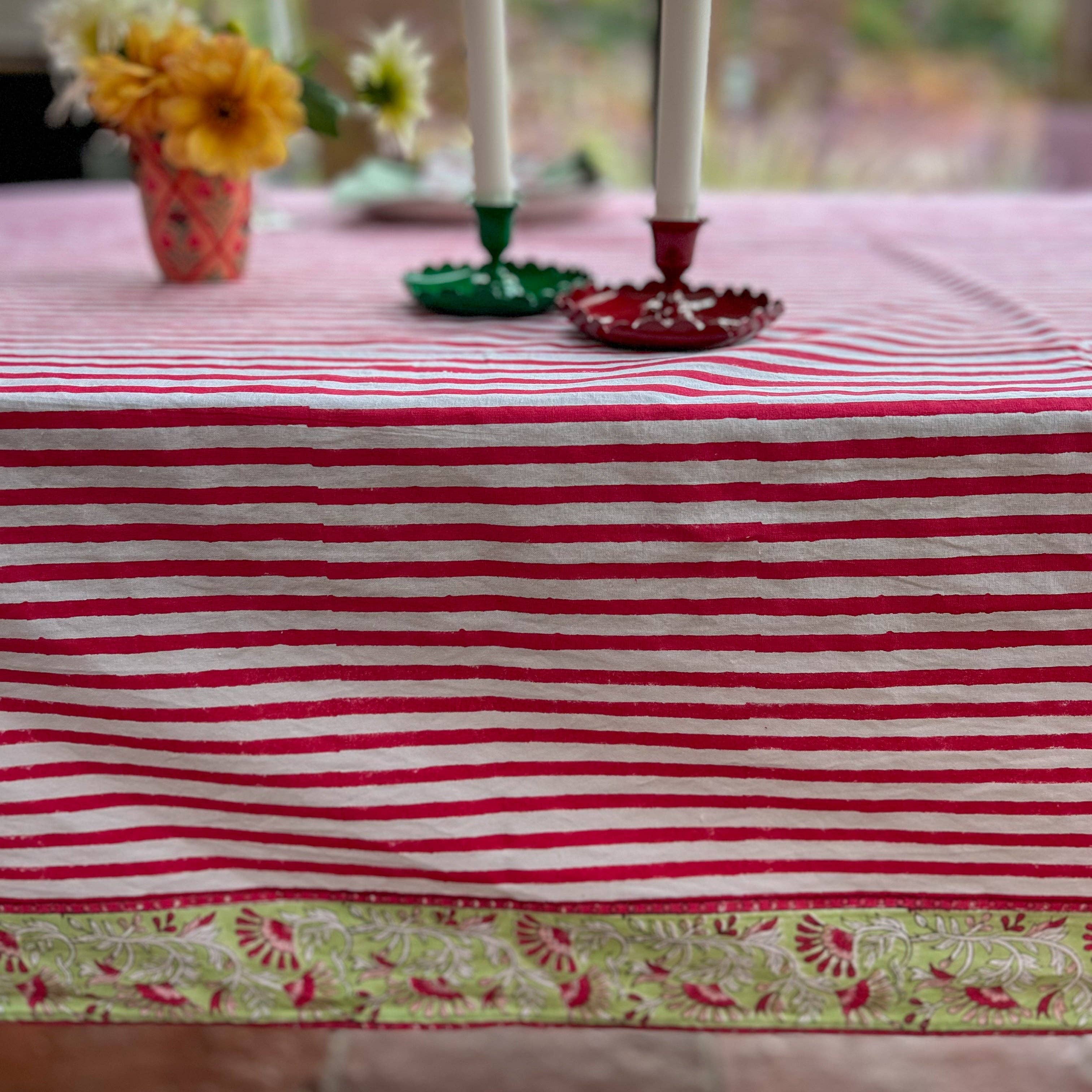 Constance & Denny - Wholesale Tablecloth - NEW RED STRIPE hand block printed tablecloth0