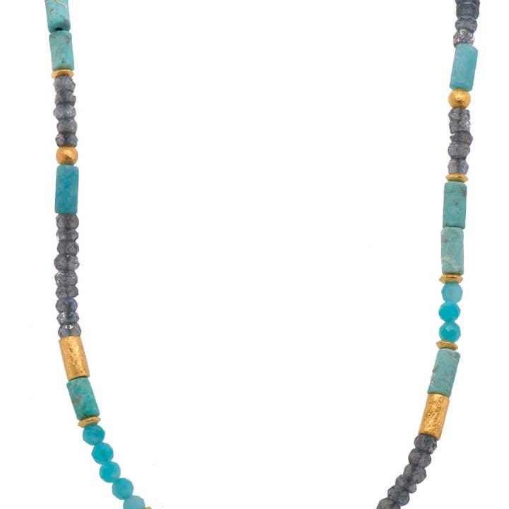 Amazonite and Labradorite 3mm Necklace Fair Trade 24K Gold Vermeil for wholesale by Joyla Jewelry