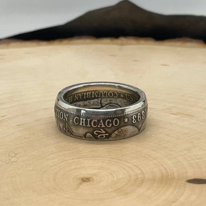 Mountainstruck Coin Rings and Jewelry - Venta al por mayor Anillo de banda/apilable - Anillo U.S. 1892-1893 Chicago Columbus de plata para monedas de medio dólar