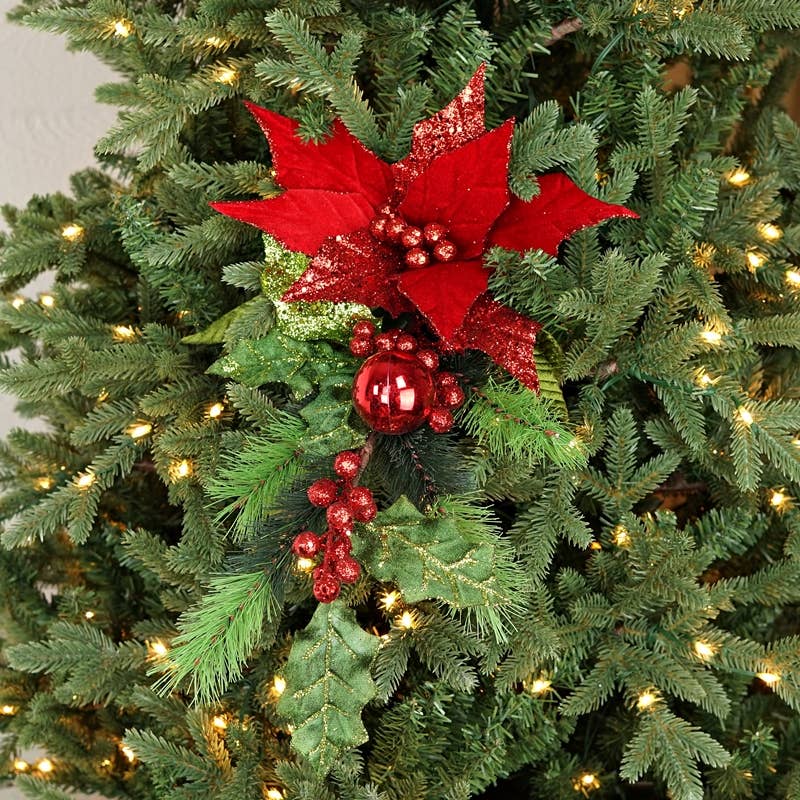 Impressive Enterprises, Inc. - Wholesale Christmas Decoration - ISB79502- 26in Velvet Holiday Poinsettia Branch-RED4