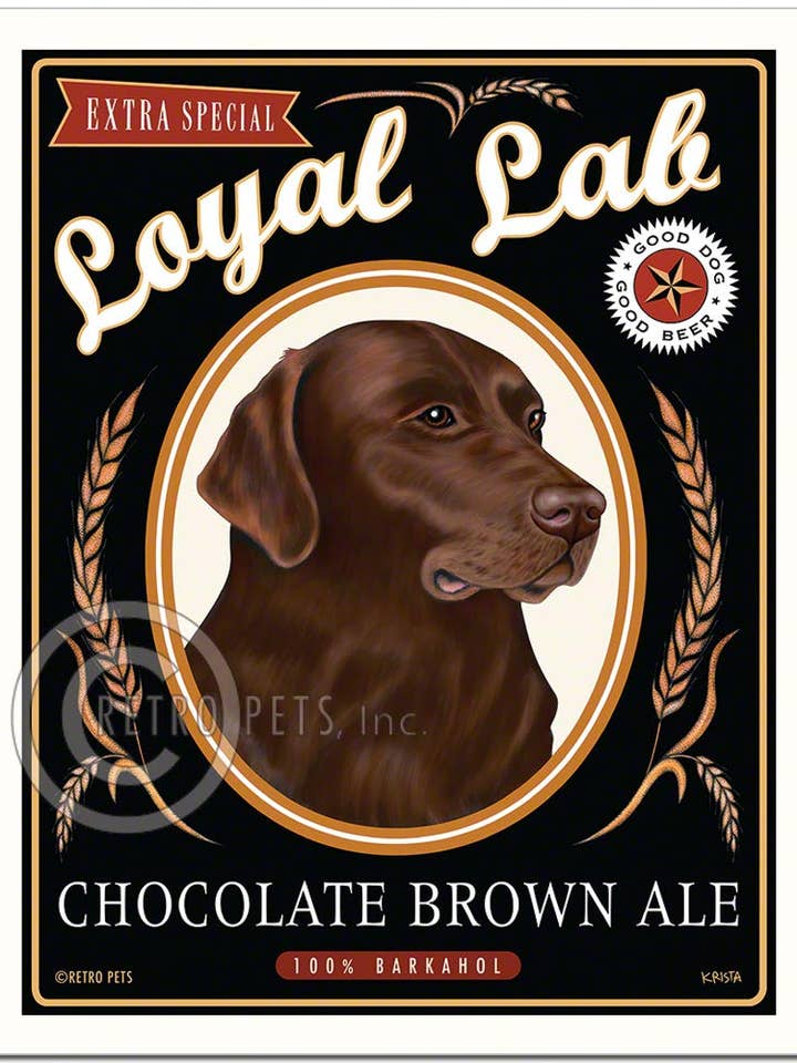 B-103 Impression 8x10, Labrador Retriever « Chocolate Brown Ale » pour la vente par Retro Pets