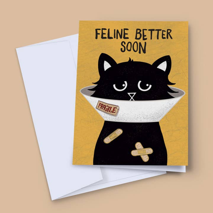 FELINE BETTER SOON - Get Well Soon Card for wholesale by Baldy And The Fidget