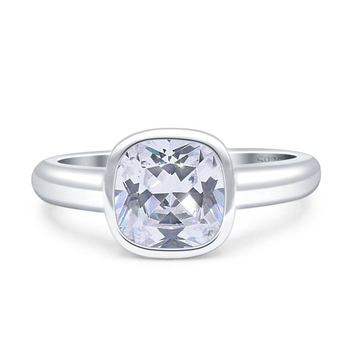 Bezel Set 7mmX7mm Cushion Engagement Ring Cubic Zirconia for wholesale by Blue Apple Imports