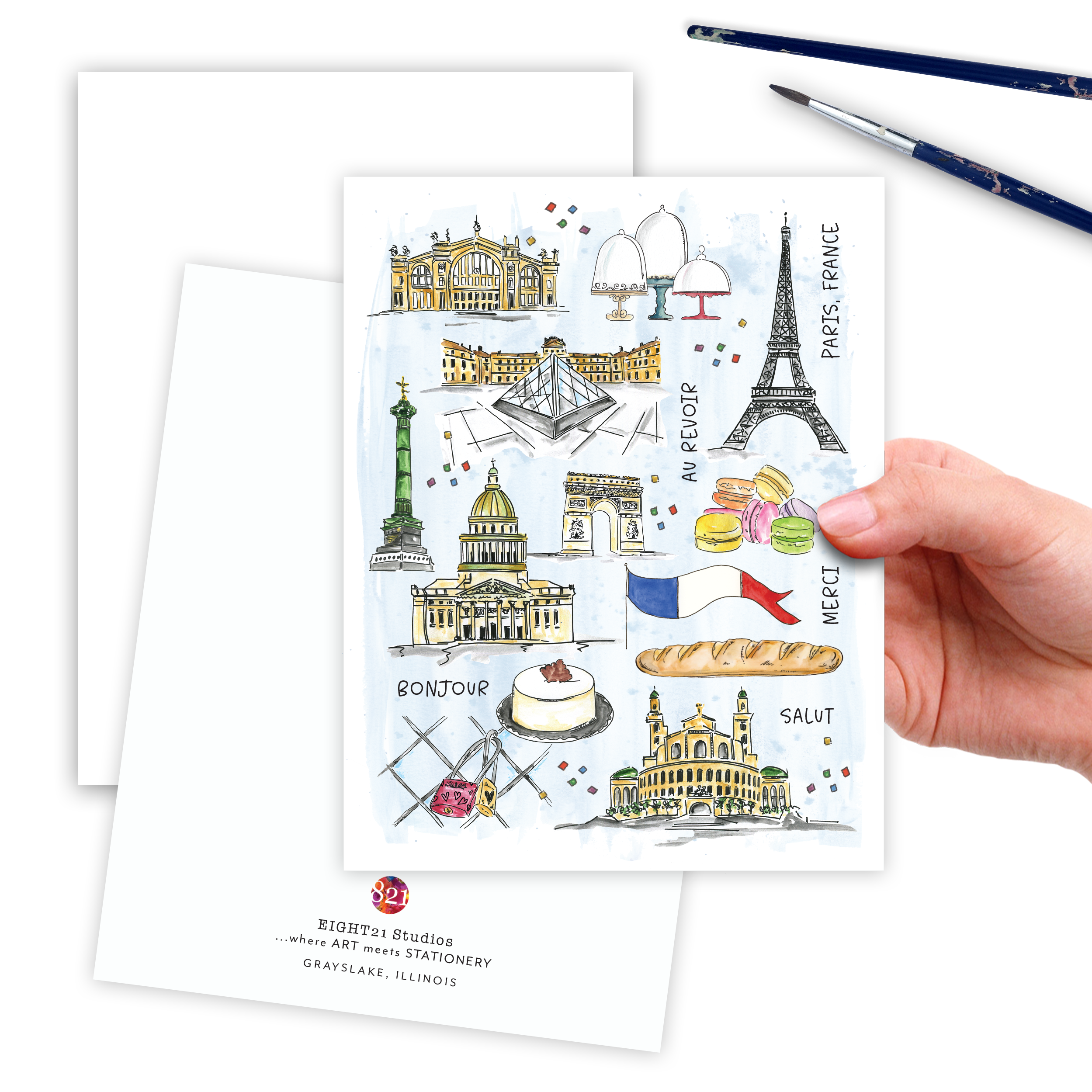 Eight21 Studios + Unique Greeting Cards, Art and Stationery - Wholesale Everyday Greeting Card - Paris Theme French Card, Parisian Travel Lover, Eiffel Tower5