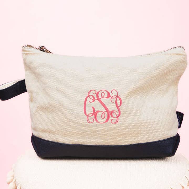 Wholesale Accessory Market - Wholesale Makeup/Cosmetic Bag - NGIL Canvas Cosmetic Bag with Navy Faux Leather Trim1