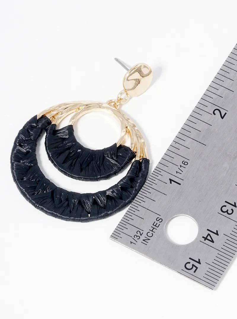 Wild Honey - Wholesale Dangle Earrings - Raffia Wrapped Double Circle Dangle Post Earrings2