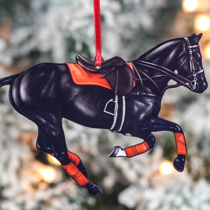 Black Polo Pony Christmas Ornament Polo Horse Decorations for wholesale by Classy Equine
