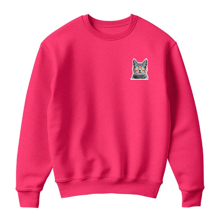 Fashion City - Venta al por mayor Sudadera estampada - Unisex - Sudadera de forro polar con estampado de logo de gato divertido con gafas de sol