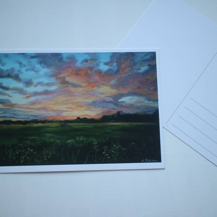 Postkarte Sommer auf dem Land, Sonnenuntergang, Gemälde, Schweden für den Großhandel von Throughnordiceyes