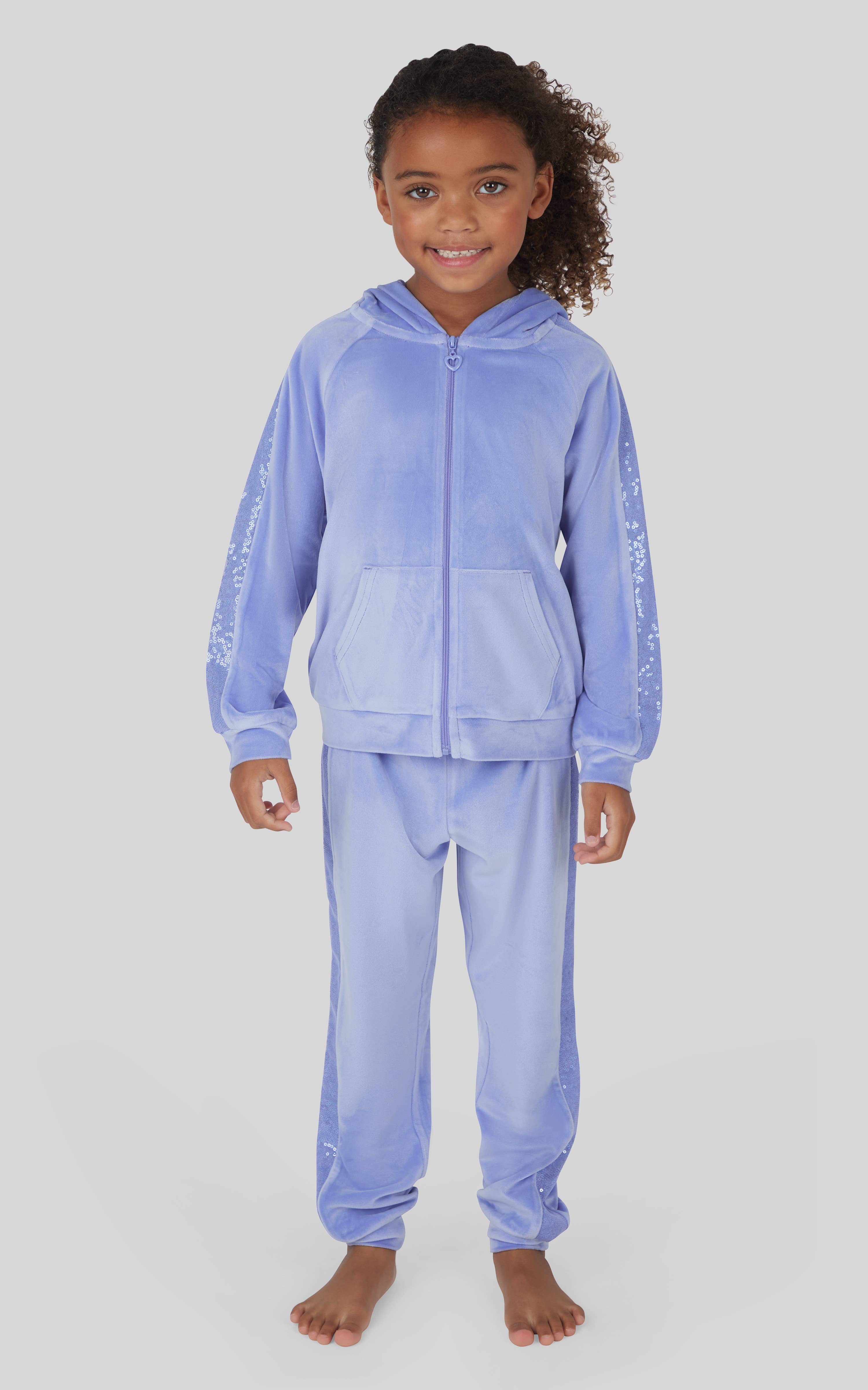 90 Degree by Reflex & Yogalicious - Venta al por mayor Conjunto de camiseta y pantalón - Niños - Conjunto de sudadera con capucha y chándal de terciopelo brillante para niñas7