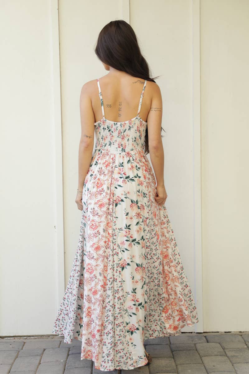 ANGIE - Wholesale Dress - Women's - C4C46-WA78-WA79 MIXED PRINT GODET MAXI DRESS WITH TWIST FRON9