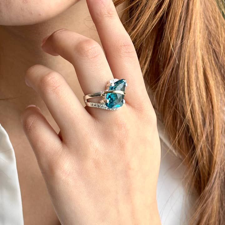 925 Sterling Silver Ring with 10K Gold Accents, aquamarine for wholesale by QURI