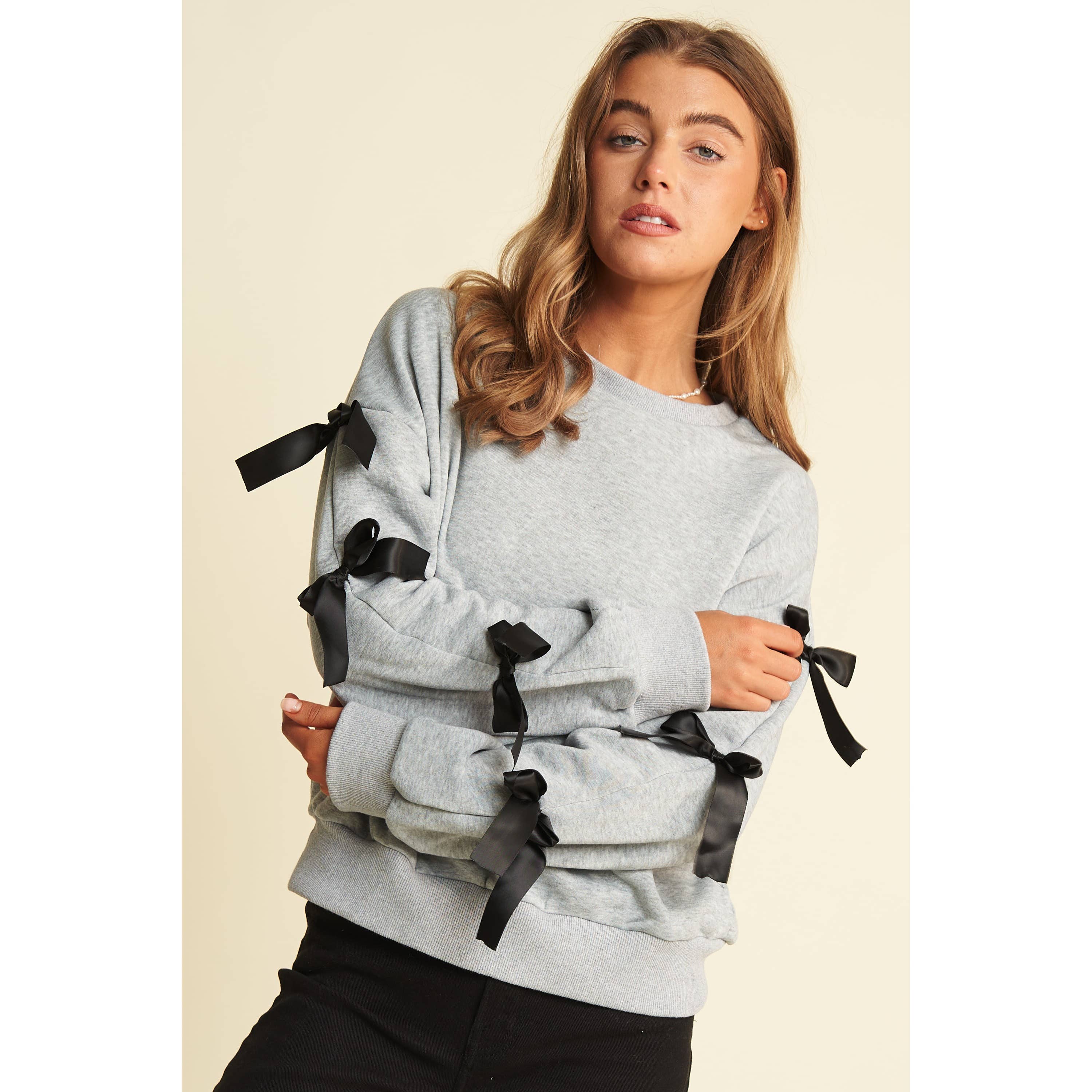 Sweet Generis - Wholesale Lounge Top - Women's - BOW TACKING DETAILS LOOSE FIT PULLOVER TOP14