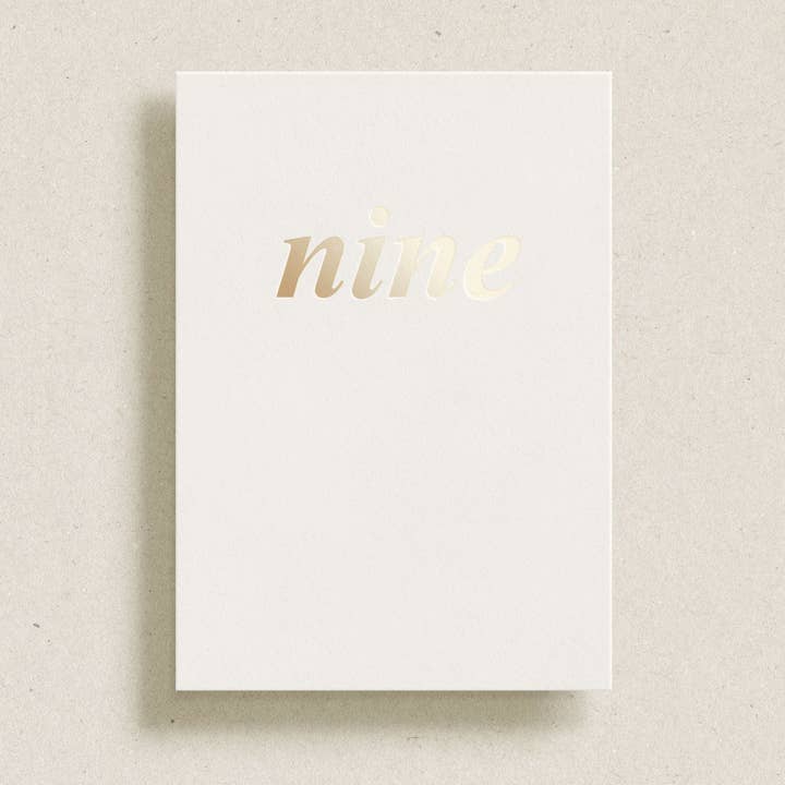 'nine' gold foil greeting card for wholesale by Gardners Road