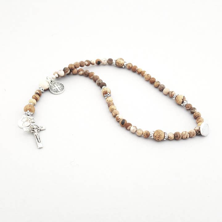MG Rosary - Wholesale Prayer Beads Bracelet - Picture Jasper Wrist Rosary Five Decade