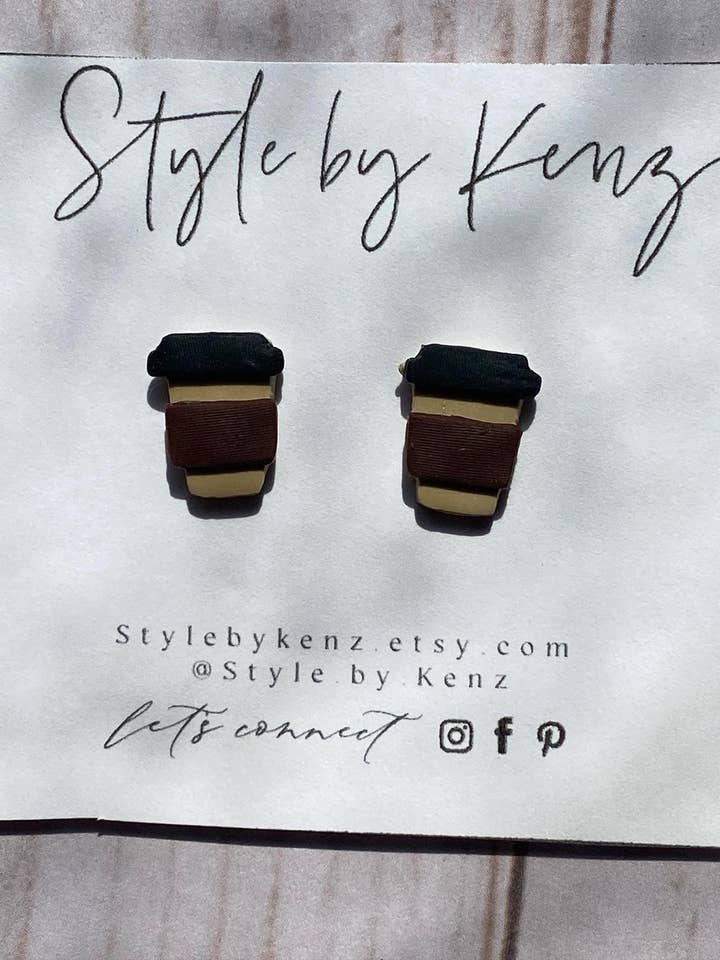 Coffee Cup Studs, Polymer Clay Coffee Studs for wholesale by Style by Kenz