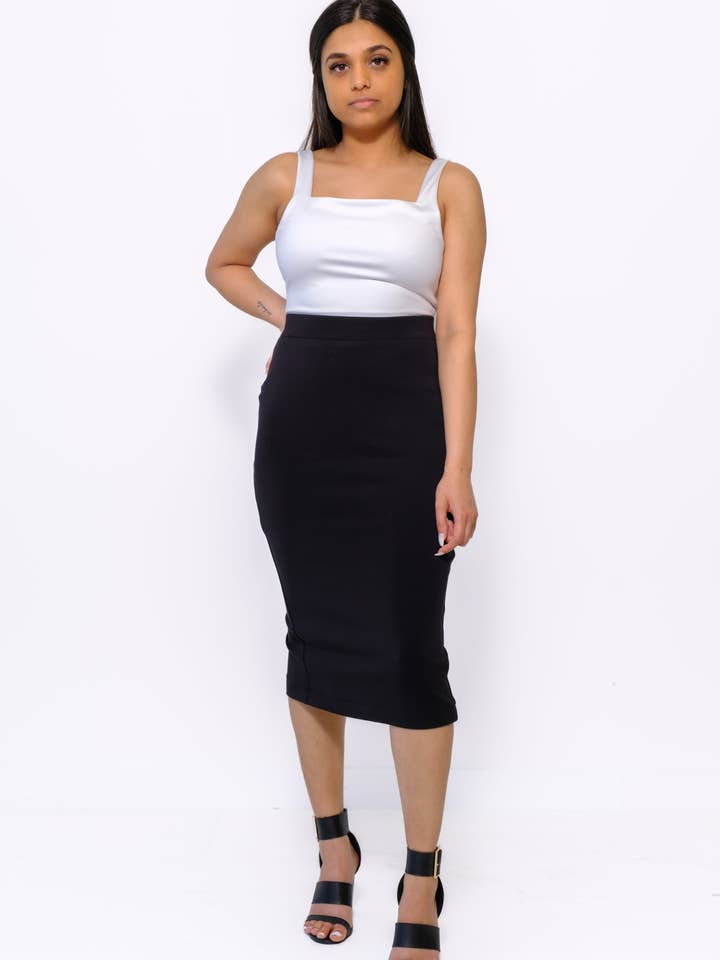 THE BODYCON MIDI SKIRT - BLACK for wholesale by Her Muse