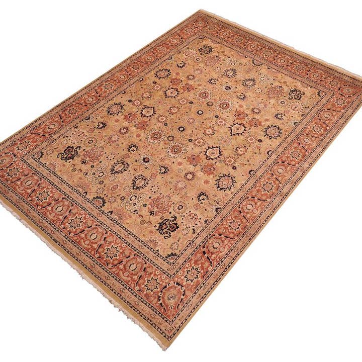 Antik vegetabilsk farvet Tabriz Carla guld/rose uldtæppe - 8'0'' x 9'10'' for engroshandel hos Arshs Fine Rugs