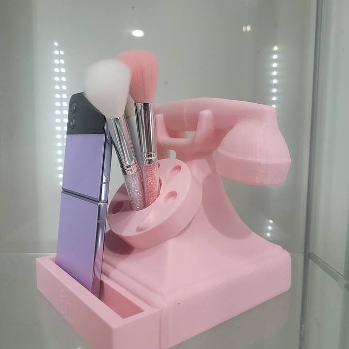 JDCOLFASHION LLC – Engroshandel Makeuppenselsæt – Vintage lyserød drejetelefon retro pynt & boligindretning makeup-organizer børsteholder