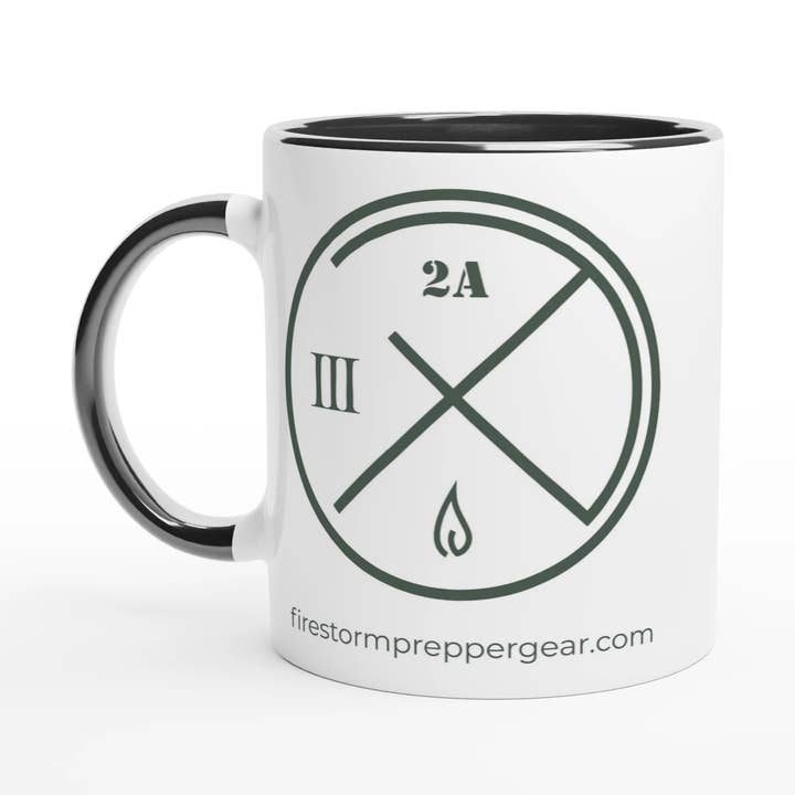 Tazza in ceramica bianca FPG Logo 11oz con interno colorato per la vendita all'ingrosso da parte di Firestorm Prepper Coffee