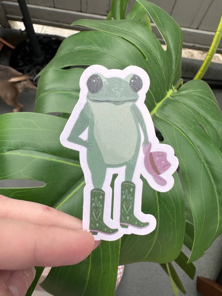 ShopSourSweetener - Wholesale Sticker - Western Frog Sticker, Pink Cowboy Hat Green Boots1