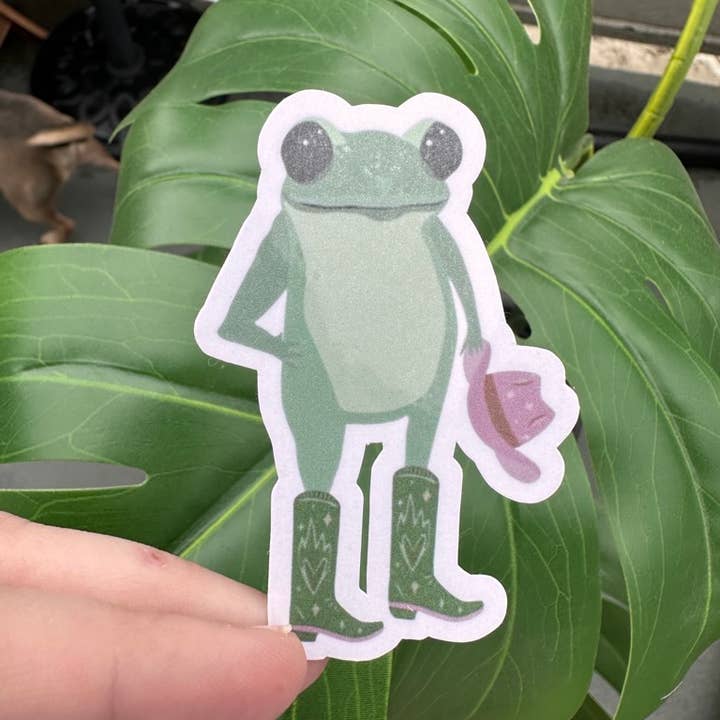 ShopSourSweetener - Wholesale Sticker - Western Frog Sticker, Pink Cowboy Hat Green Boots1