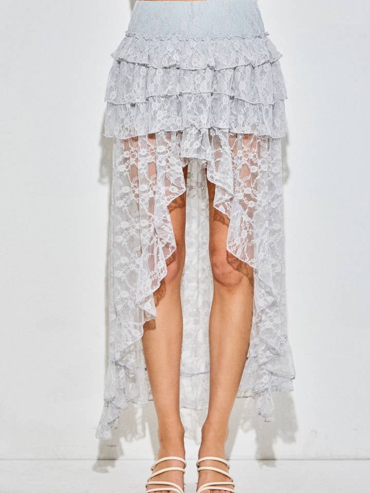 Lace Ruffle Tiered High-Low Maxi Skirt for wholesale by Baevely by Wellmade USA