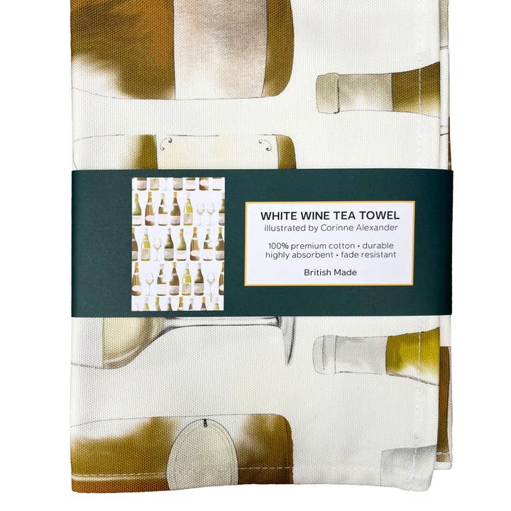 White Wine Tea Towel - British Made – Kitchen Towel for wholesale by Corinne Alexander