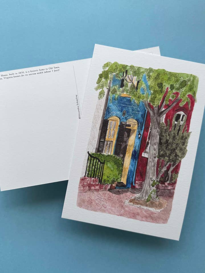 Carte postale de la maison de dépit – Art aquarelle d'Alexandria VA pour la vente par Alexandra Schmeling Fine Art