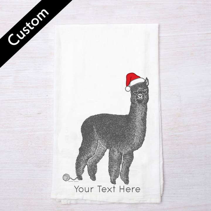 Customizable Tea Towel | Santa Alpaca | Name Drop | for wholesale by Counter Couture