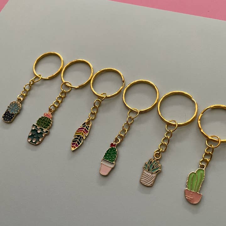 Plant Keyring Potted Plant Cactus Plant Keyring Enamel for wholesale by Roshni Desai & Things