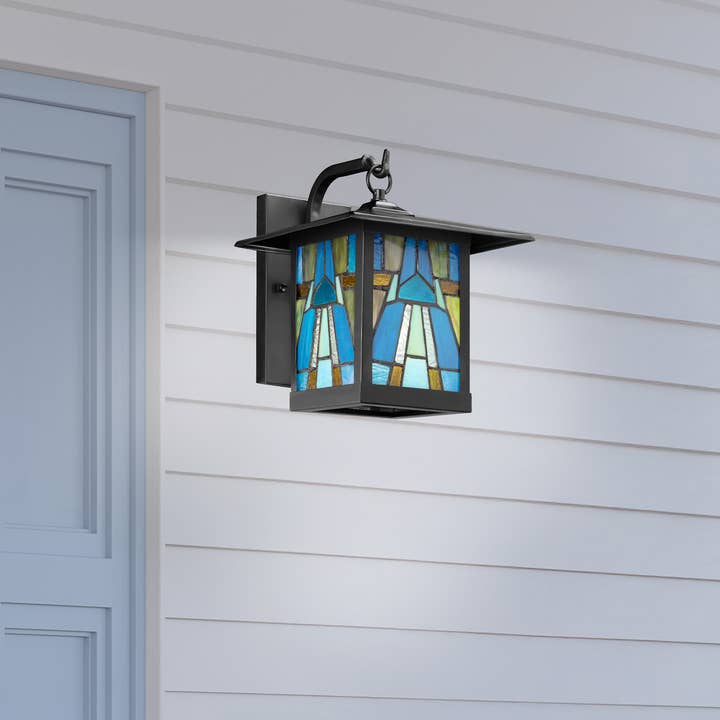 Applique murale d'extérieur à 1 ampoule, couleur aqua et ambre, 11,75 po de hauteur pour la vente par River of Goods