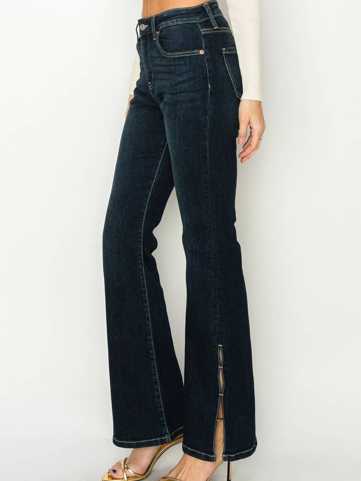 DARK STONE HIGH RISE FLARE JEANS for wholesale on Faire
