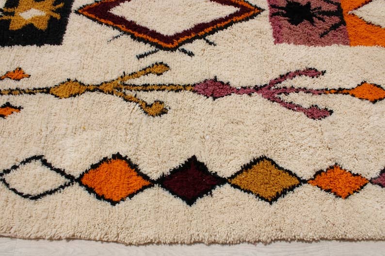 BohoVibeCraft - Vendita all'ingrosso Tappeto - Tappeto nero a diamante a zigzag in lana cremosa | Tappeto Beni Ourain fatto a mano9