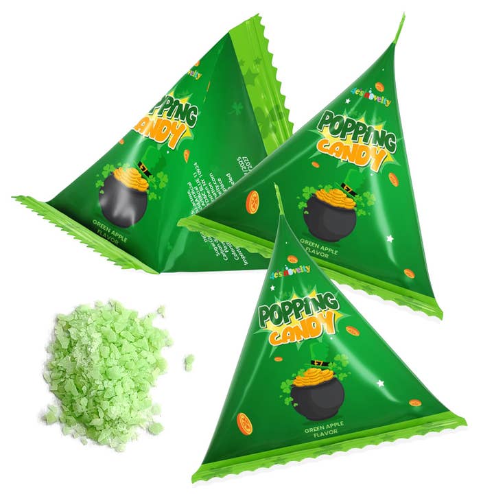 4E's Novelty 40 Pack St. Patrick's Day Popping Candy - Green Apple Flavor for wholesale by 4E's Novelty