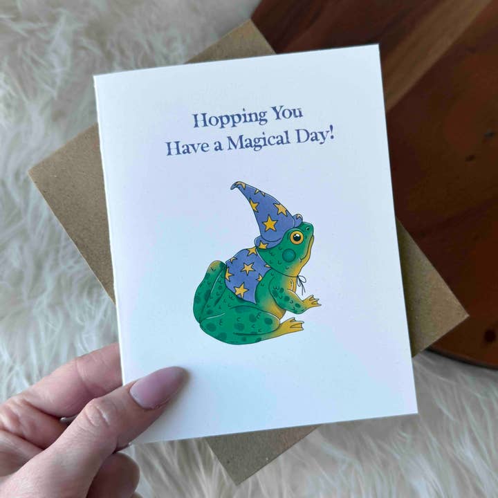 "Hopping you have a magical day" Frog Pun Birthday Card for wholesale by Big Moods
