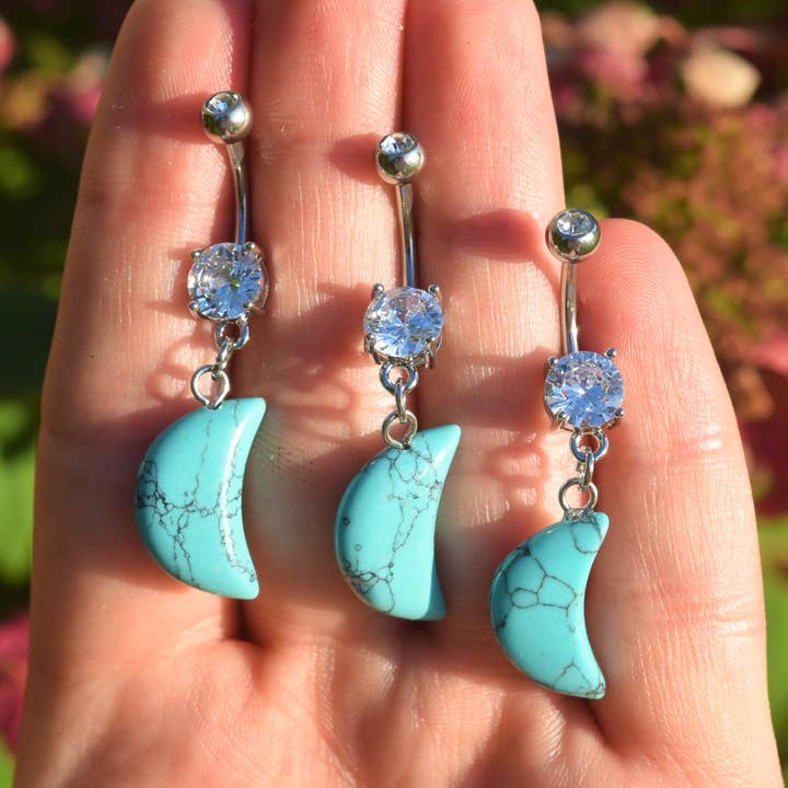 Turquoise Moon Belly Ring for wholesale by Knot Treasures