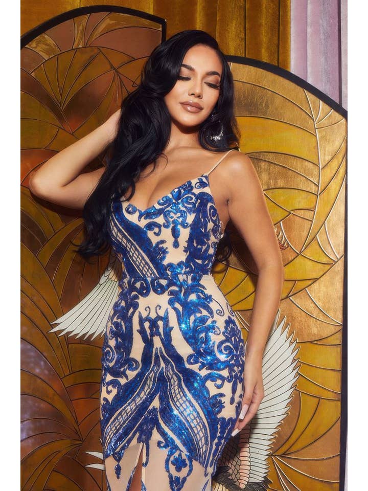 CC Wholesale Clothing - Wholesale Dress – Women's - Spaghetti Strap Art Deco Sequins Maxi Dress11