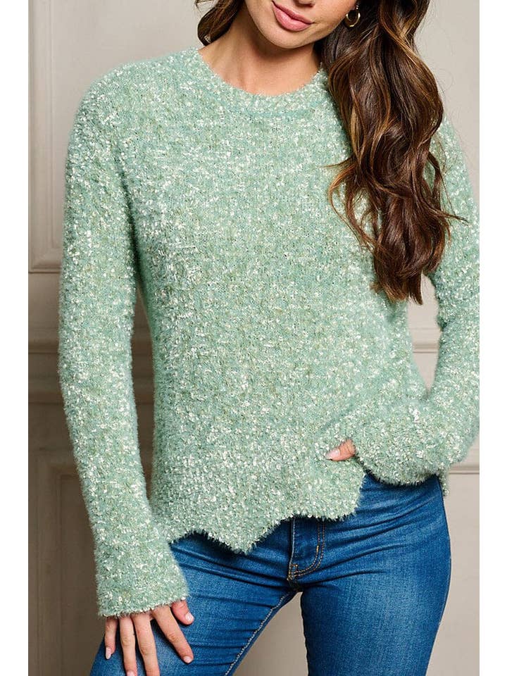 ROUSSEAU - Wholesale Knit Sweater - Women's - LONG SLEEVE FUZZY PULLOVER SWEATER