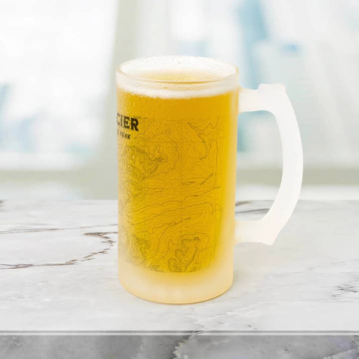 Park Service Apparel - Wholesale Beer glass/mug - Glacier National Park Topographic Frosted Pint Mug CDT PNT Trail1
