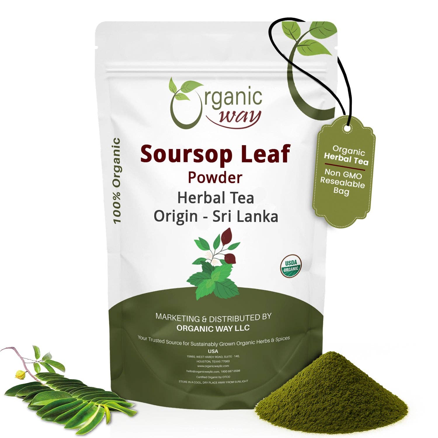 Organic Way LLC - Wholesale Protein/Superfood Powder - Soursop Leaf Coarse Powder - Herbal Tea | Organic, Vegan, Non GMO & Gluten Free | Resealable Bag, USDA & Kosher Certified | 100% Raw from Sri Lanka0