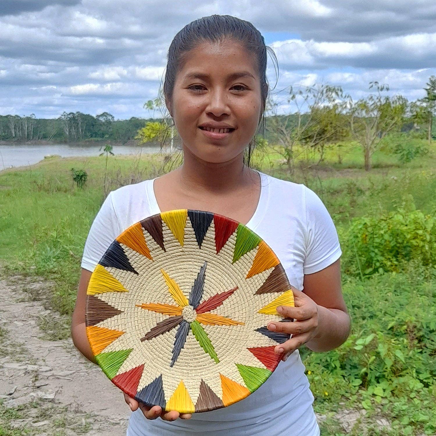 Amazon Ecology - Vente Paniers - Panier décoratif Chevron arc-en-ciel et fleur étoilée - Commerce équitable et tissé à la main2