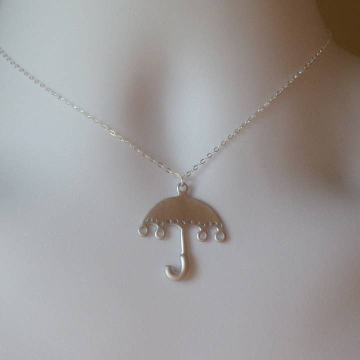 The Wandering Dandelion – wholesale – Last One Available - Umbrella Necklace - Sterling Silver Umbrella Necklace - Rainy Day Jewelry - Christmas Gift3