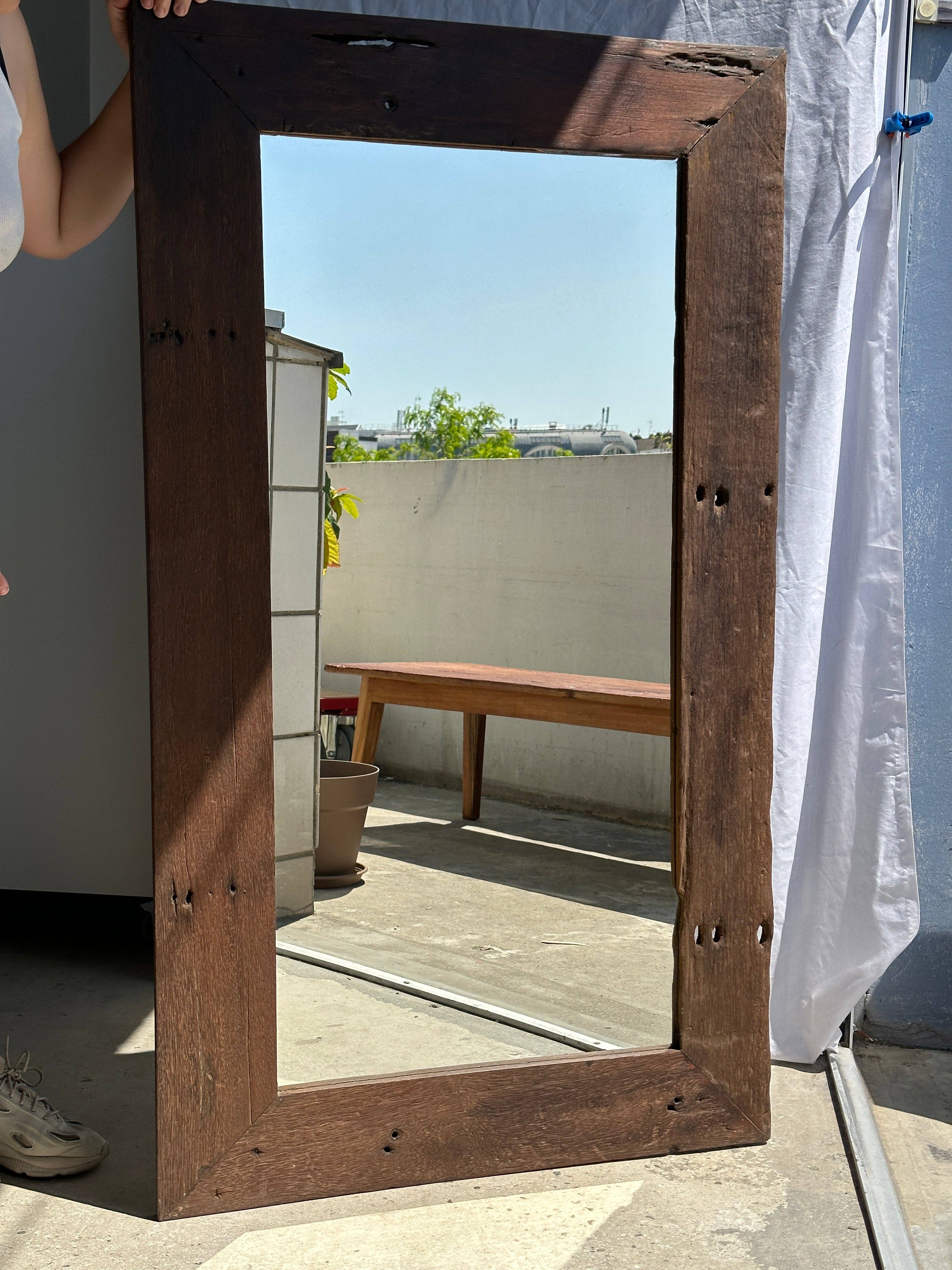 Office Objets - Wholesale Wall Mirror - Mirror with exotic brutalist old iron wood frame H:139cm2