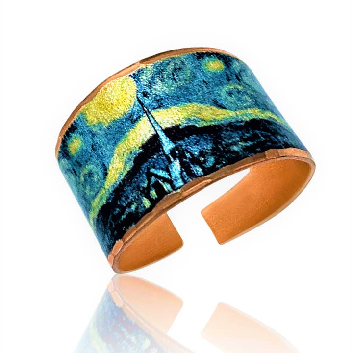 COPPER ARTS INC. - Wholesale Cocktail/Statement Ring - RVG 02 Van Gogh starry night design adjustable ring